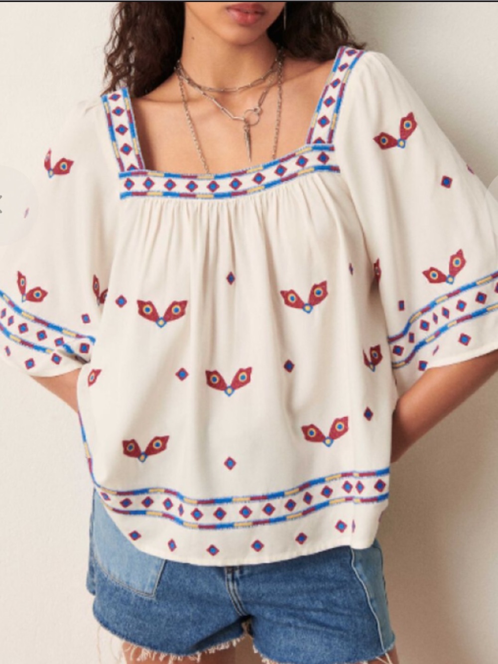 Ba&sh Jay Embroidered Chiffon Blouse Size XS
